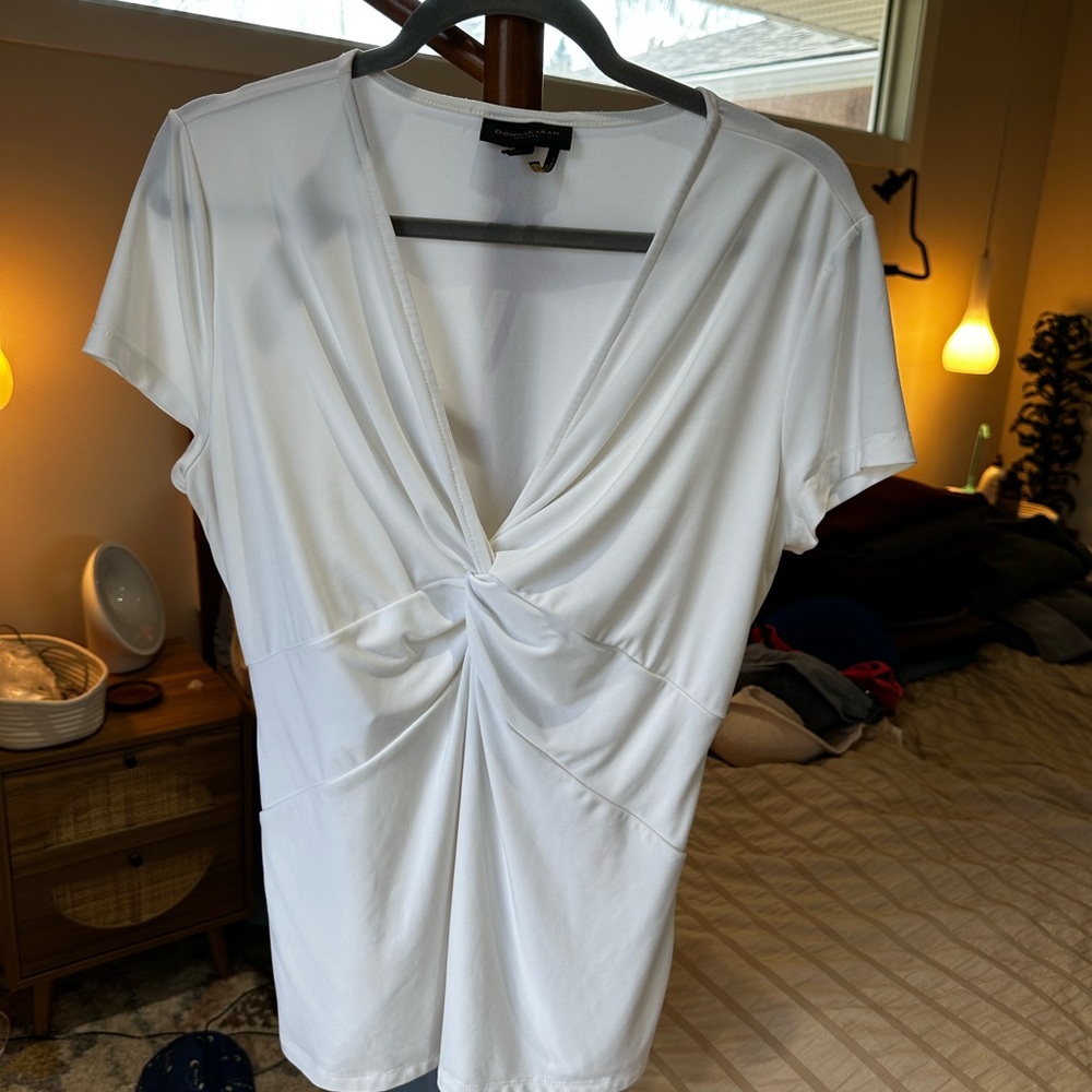 Donna Karan White V-Neck Top